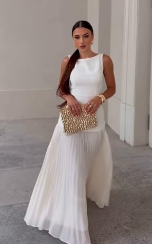 Fivsole Pleated Bridesmaid Dresses for Women Long Boat Neck Formal Wedding Guest Party Dress4