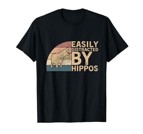 Retro Vintage Easily Distracted By Hippos Funny Hippo Lover Camiseta