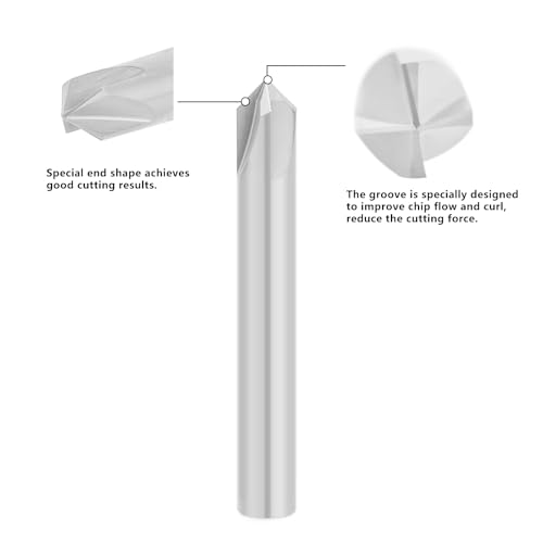 Image of 90-Degree V-Bit Carbide Chamfer End Mill, 1 /2 Inch Uncoated (Bright Finish) - 4 Flute CNC V-Groove Router Bit Carbide Chamfer Mills for Aluminum Alloy
