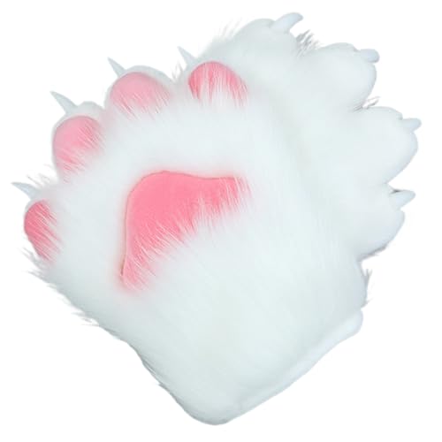 Halloween Therian Paws Soft Breathable Furry Paws Gloves Cute Cat Fox Wolf Paw Gloves Therian for Halloween Cosplay Costume Accessories, Style 1 Cat Paw