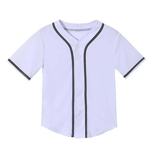 Icibgds Kids Baseball Jersey Button Boys T-Shirt Trendy Hip Hop Street Black And White Short Sleeve Tee (Kids White,10 Years) #TOP6