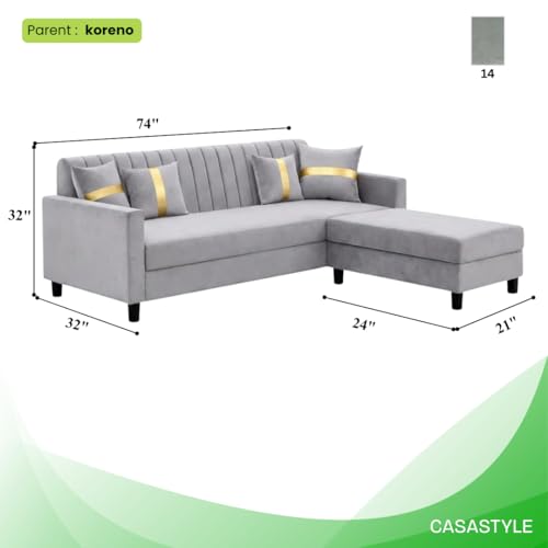 Image of CASASTYLE Korion 4 Seater L Shape Sofa Set with Movable Ottoman | Flexible Left or Right Layout | Cozy Velvet Fabric | Soft Touch Seating | Modern Designer Sofa for Living Room (Light Grey)