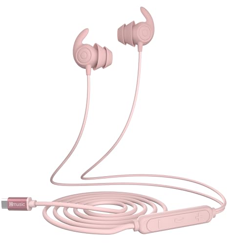 Hmusic Schlaf Ohrhörer, 30dB Geräuschisolierung, 2g leicht USB C Kopfhörer, flach/dünn Komfortable Silikon Ohrstöpsel für Seitenschläfer, Schnarchen, Schlaflosigkeit, Leichte Schläfer, Meditation-Rosa