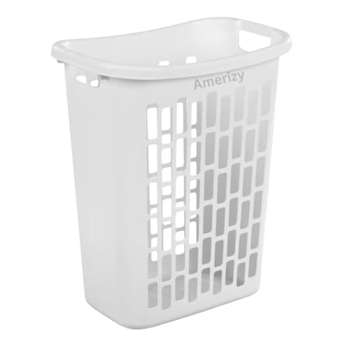 Large White Plastic Laundry Hamper – Rectangular Open Top Clothes Basket with Ventilation, Lightweight Durable Bin for Bedroom, Bathroom, Closet or Dorm Us
