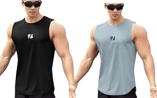 Image of Men's Sandow Sleeveless Vest - Slim Fit Ribbed Cotton Blend Tank Top - Lightweight Crew Neck Gym Workout Undershirt for Summer