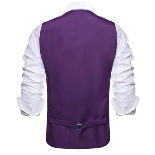 Image of Hi-Tie Men's Formal Suit Vest Solid Fit Vest for Men 3 Pockets V Neck Waistcoat Business Wedding Casual