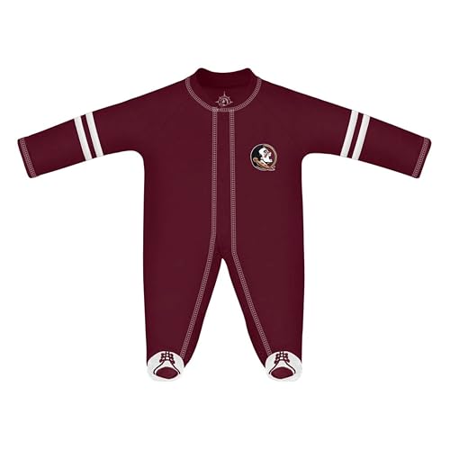 Creative Knitwear College Baby Infant Sports Shoe Footed Romper Long Sleeve- Florida State Seminoles Logo, Garnet/White, Size 0-3 Months