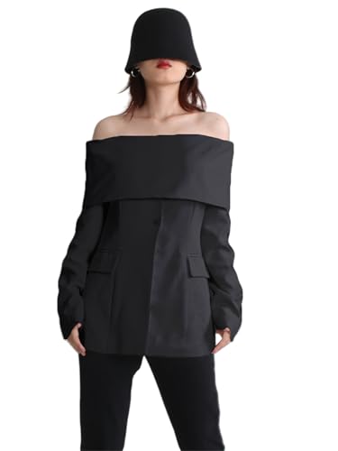 Women Shoulder Blazer Top, Womens Blazers for Work Casual Fashion Off Shoulder Tops,Open-Front Blazer Jacket2