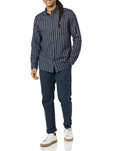 Goodthreads Men's Standard Fit Long Sleeve Stretch Shirt With Pocket, Dark Navy Stripe, Large #TOP2