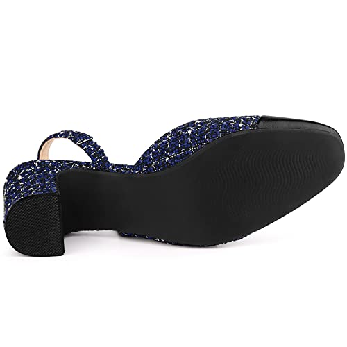 Allegra K Slingback Cap Toe Christmas Plaid Chunky Heel Navy Blue Pumps For Women 9 M Us #TOP6