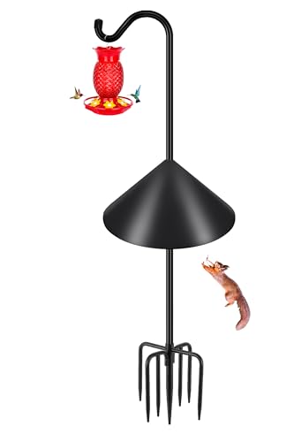 Gtongoko Bird Feeder Pole Squirrel Proof 92 Inch Shepherds Hook for Outdoor with Squirrel Baffles Adjustable Heavy Duty with 7 Prongs Base for Hanging Plants, Bird Feeders, Black
