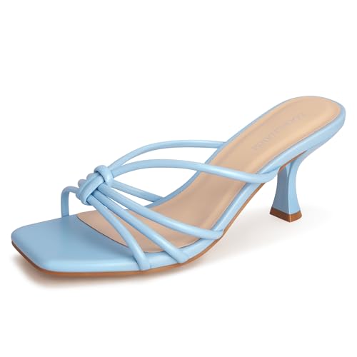 Image of Women's Strappy Square Open Toe Kitten Heels Sandals Knotted Design Summer Fashion Slip On Mule Style