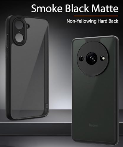 Image of WOW IMAGINE Translucent Hybrid Back Case Cover for Mi Redmi A3 2024 | Redmi A3X | Poco C61 Smoked Matte Back | Shock Proof 360 Degree Protection | Protective Hard Case - Matte Black