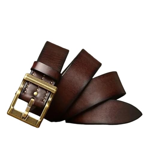Men Leather Belt Genuine Cowhide Smooth Brass Buckle Strap
