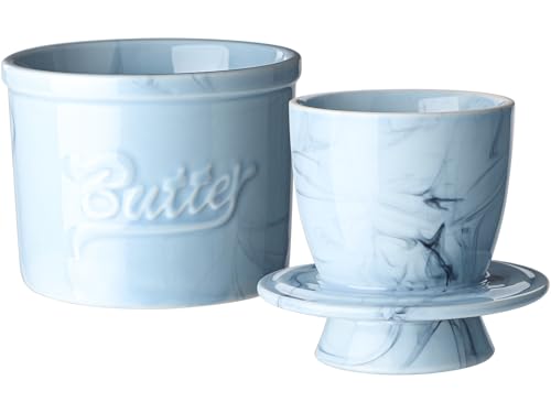 Butter Crock 5.4 oz?Ceramic Marble Butter Keeper French Butter Holder with a Water Seal, for Kitchen Counter Decor Ideal Butter Dish, for Bread?Butter and Toast