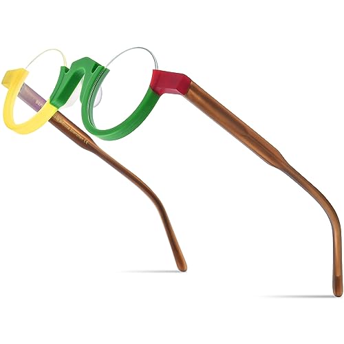 Image of HEPIDEM Matte Multicolor Acetate Glasses Frame Women,Semi Rimless Round Optical Eyeglasses