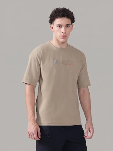 Image of TECHNOSPORT Men's Typography Printed T-Shirt ELASTOPLUS Quick Dry Slim Fit Round Neck Sports Tee for Gym Running Casual Wear UPF50+ Anti Odour