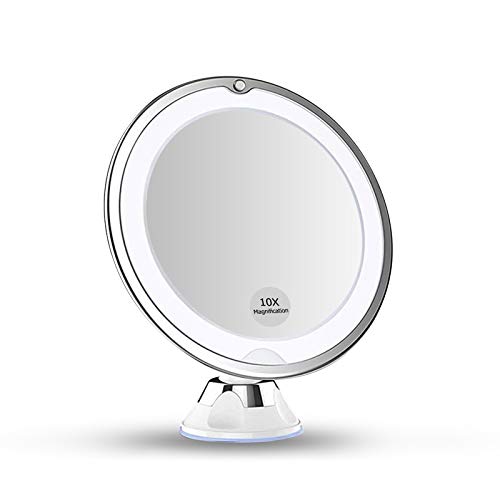 SNUNGPHIR Espejo Maquillaje con Luz LED Aumento 10X Afeitado Aumento con Luz, Espejo Aumento LED Cosmético con Ampliación 10X y Poderoso Ventosa, Rotación 360 Grados, Reflejo HD