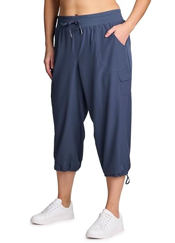 RBX Active Women's Plus Size Fashion Lightweight Woven Body Skimming Drawstring Cargo Capri Pant3