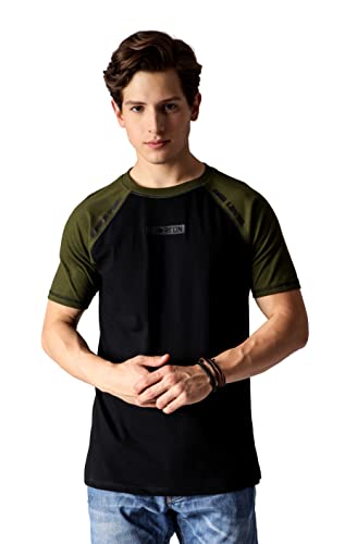 Image of Men's Round Neck Combed Cotton Black Olive 3D Print Raglan Half Sleeve T-Shirts for Men (STM-009)