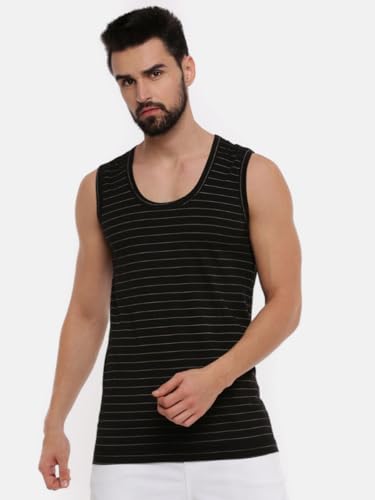 Image of RAMRAJ COTTON Men's Assorted Super Light Sleeveless Combed Cotton|Striped Vest /Banian