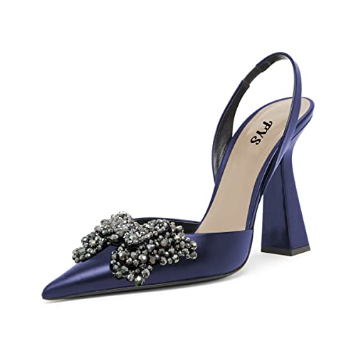 FYS Women Pretty Elegant Slip on Pointed Toe Slingback Sandals D'Orsay Pumps Butterfly Crystal Rhinestones Chunky High Heel Slide Shoes Dress Wedding Prom Shoes Size 4-15 US