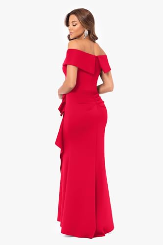 Image of Xscape Women's Long Off-the-Shoulder Sweetheart Neckline Formal Evening Gown with Ruching and Draped Ruffle Detail