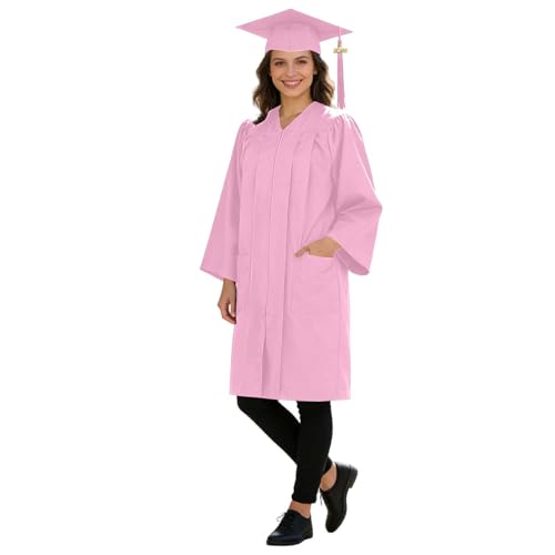 Robe de bachelor 2026 rose avec chapeau pour immortaliser votre diplôme de lycée