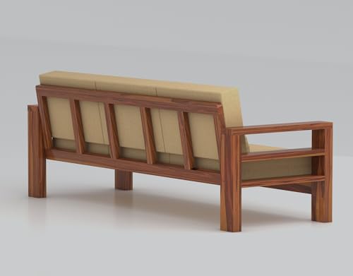Image of Furniture Solid Sheesham Wood 3 Seater Sofa Set | Multipurpose Wooden Three Seater Lounge Sofa Set Furniture for Living Room, Home and Office (Honey Finish)