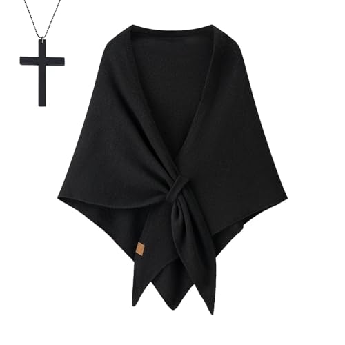 Poncho Black Shoulder Wrap Shawl Black Diamond Weave Handwoven