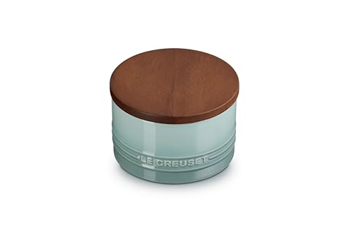 Le Creuset Signature Salt Cellar and Storage Canister with Wood Lid, 16 oz., Sea Salt
