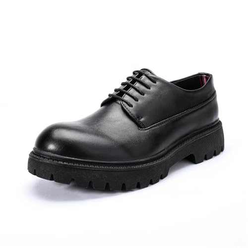 AUSTIN MILL Mens Platform Oxford Dress Shoes Classic Round Toe Lace Up Shoe for Business Office Casual Black