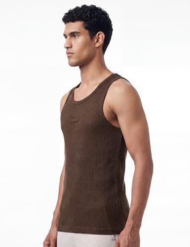 Image of DAMENSCH Men Ribbed Texture, Cotton-Rich Comfort, Easy Regular fit, Solid Colours Ribbed Elemental Tank Tops
