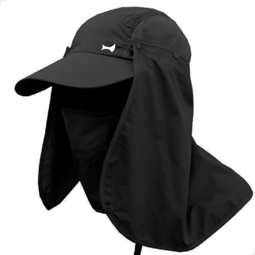 Chapéu Boné Pesca Caça Caminhada Camping Trilha Proteção Solar Pescoço Nuca Rosto Mosquiteiro (Preto)