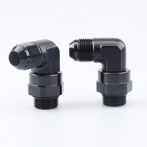 Image of AC PERFORMANCE Aluminum 90 Degree -8 AN Male Flare to -8 AN ORB O Ring Port Swivel Fitting Adapter, Black Pack of 2