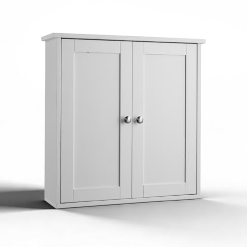 LEADZM Armoire Murale Salle de Bain, Meuble WC Suspendu avec 2 Portes, Étagère Réglable, Placard de Rangement pour Toilette, Salon (Style 3, Blanc)
