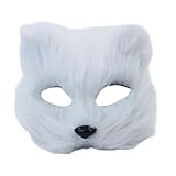 Kreeqe Mascarilla de zorro esponjosa para adultos, disfraz de animal para adultos, fiesta de Halloween, carnaval, baile de máscaras (blanco, M)