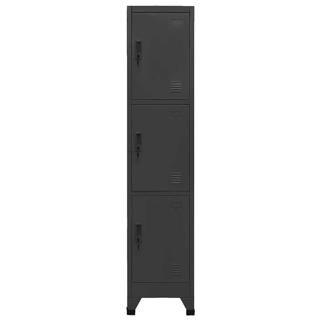 Armadietto in acciaio, 38 x 45 x 180 cm, design moderno con 3 ante bloccabili e prese d'aria, robusta soluzione di archiviazione per uffici, scuole e corridoi