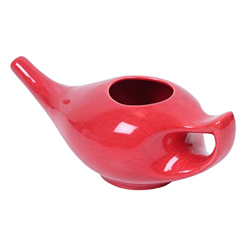 Image of Leak Proof Durable Porcelain Ceramic Neti Pot Hold 230 Ml Water Comfortable Grip | Microwave and Dishwasher Safe eco Friendly Natural Treatment for Sinus and Congestion (Crackle Red)