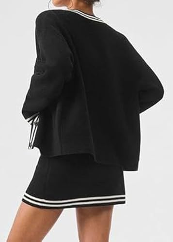 CHARTOU Women Two Pieces Knit Cardigan and Strap Mini Dress Sets Fall Contrast Color Baseball Sports Outfits2