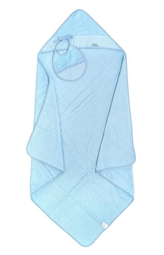 Ti Tin Pack Capa De Baño De Bebé Capucha Babero De Punto De Cruz 100 Algodón Con Tacto Muy Suave, Color Azul Cielo, Tamaño 100x100 Cm