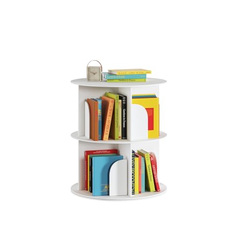 Image of DAOTENGQL 2 Tier Rotating Bookshelf, 360 Spinning Corner Bookcase Tower, Floor Standing Book Shelf Organizer for Bedroom and Living Room, Round Bookshelf for Small Space, Easy to Assemble (White)