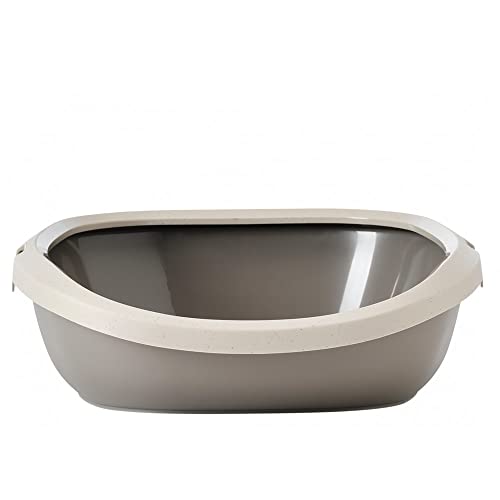 Image of Cat Litter Tray - Savic Gizmo Medium Happy Planet - Mocha Granite Grey - Recycled Material - Perforated Edge - Raised Back - Low Entrance - 44 x 35.5 x 12.5 cm