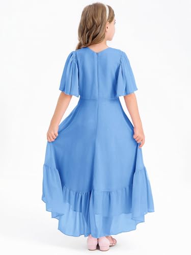 Girls Ruffle Dresses Casual A Line V Neck Short Sleeve Flowy High Low Long Maxi Junior Bridesmaid Party Dress4
