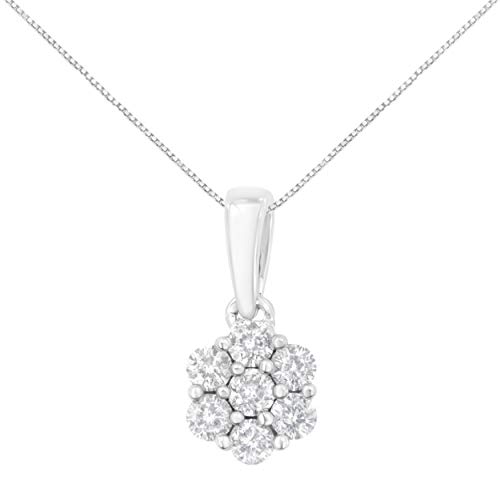 Haus of Brilliance 14K White Gold 1/2 cttw Prong Set Round-Cut Diamond 7 Stone Floral Cluster 18" Pendant Necklace (H-I Color, I1-I2 Clarity)