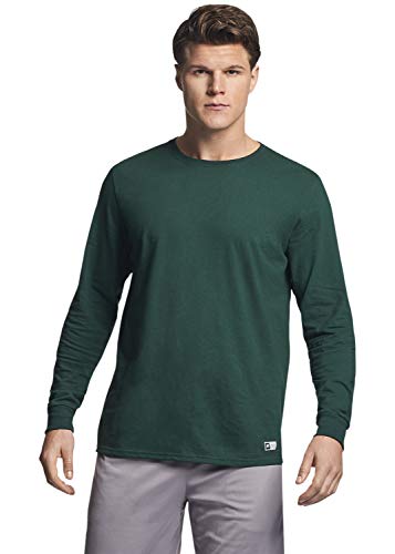 Russell Athletic Men's Cotton Performance Long Sleeve T-Shirts, Dark Green, Large