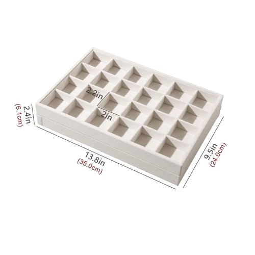 Image of Coward 2PC Stackable 24 Gird Jewelry Organizer Tray Necklace Earring Box Storage Drawer Ring Bracelet Display Holder (beige(24grid+24grid))