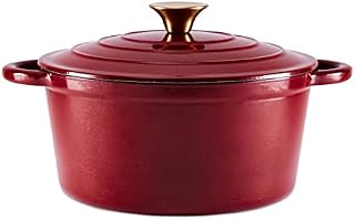 Barbary & Oak BO800251RED Round Cast Iron Casserole Pan with Durable Enamel Interior, 24cm, Bordeaux Red