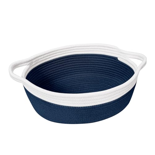 Image of Goodpick Small Woven Basket, Baby Gift Basket Storage Bin under Changing Table, Small Basket Organizing for Living Room, Bathroom, Enytraway, 12"x 8" x 5", Navy Blue