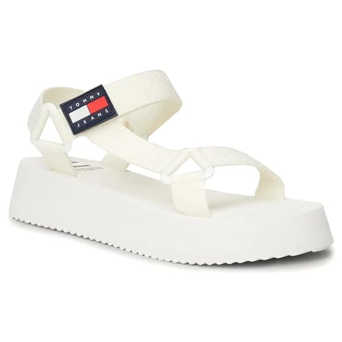 Tommy Jeans Sandalias de Verano para Mujer, Blanco (Ecru), 40